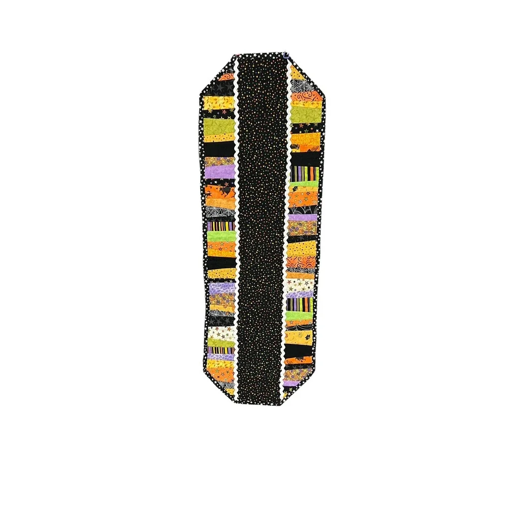Handmade Halloween Quilted Table Runner 14x40 Patchwork Candy Colors